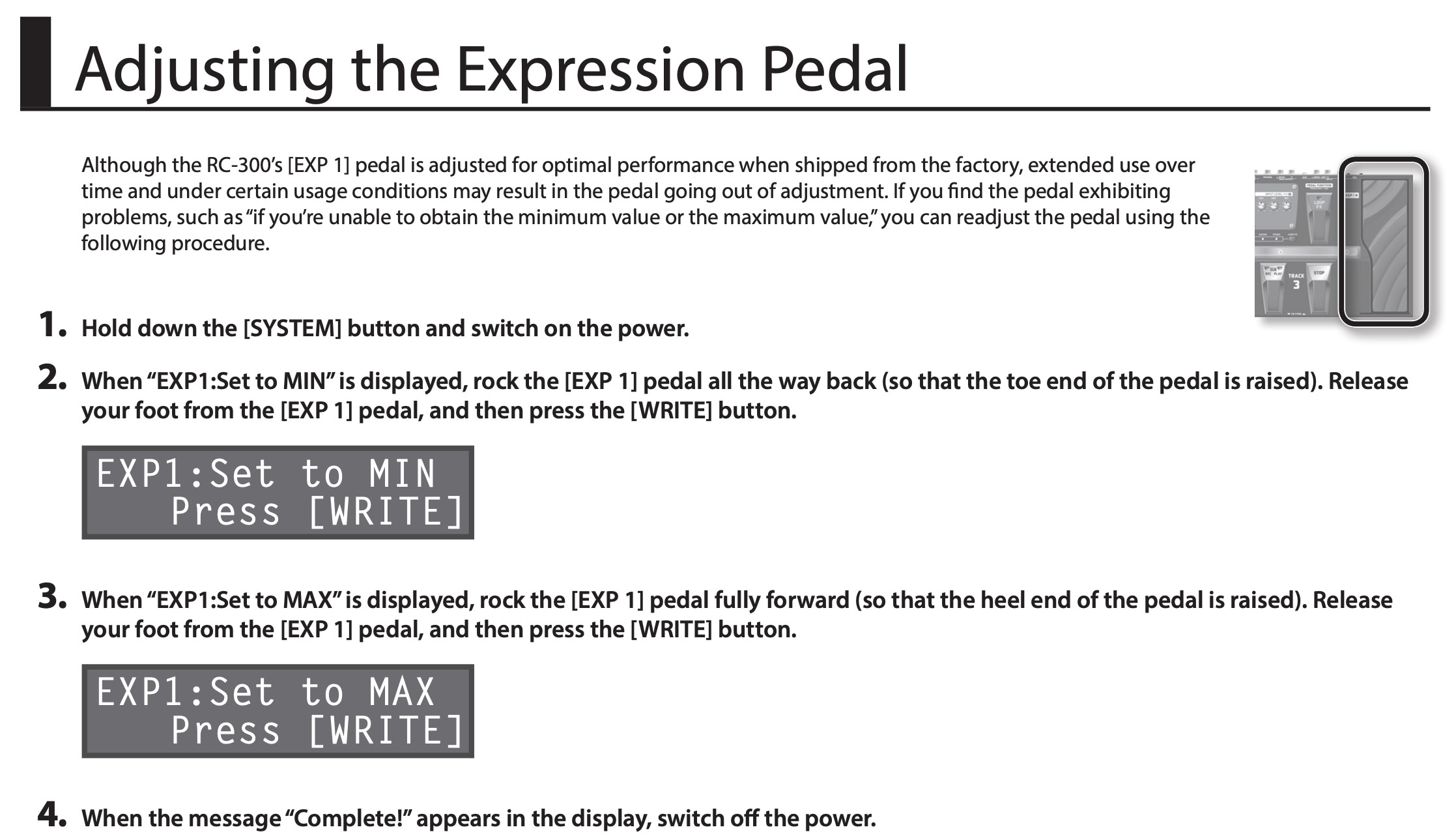 Adjusting the Expression Pedal